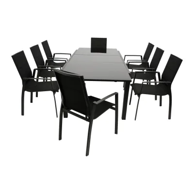Garnitur ELBA 9-teilig, Aluminium anthrazit + Glas + Kunstgewebe schwarz