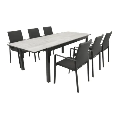Garnitur FARO 7-teilig, Alu + Glas + Kunstgewebe dunkelgrau