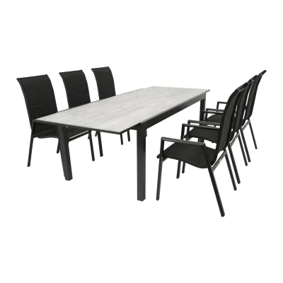 Garnitur FARO 7-teilig, Alu + Glas + Kunstgewebe schwarz