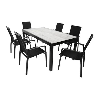 Garnitur FARO 7-teilig, Aluminium anthrazit + Glas + Kunstgewebe schwarz