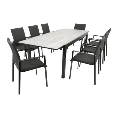 Garnitur FARO 9-teilig, Alu + Glas + Kunstgewebe dunkelgrau