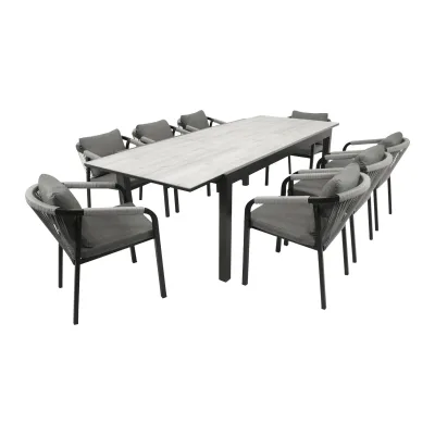 Garnitur FARO 9-teilig, Alu + Glas + Rope grau