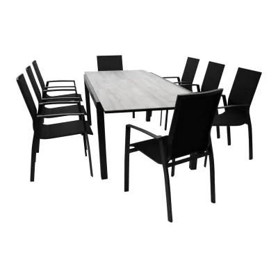 Garnitur FARO 9-teilig, Aluminium anthrazit + Glas + Kunstgewebe schwarz