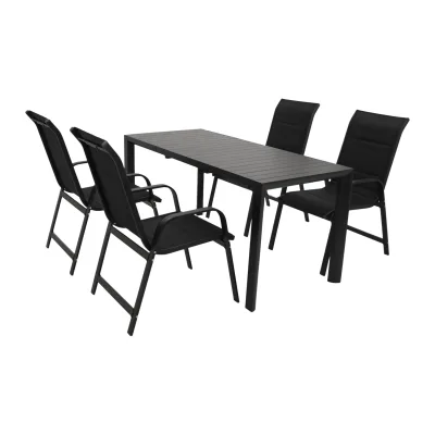 Garnitur LAGOS 5-teilig,  Aluminium anthrazit + Kunstgewebe schwarz