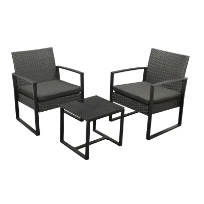 Garnitur MALTA 3-teilig, Metall schwarz und Polyrattan schwarz, mit Polstern