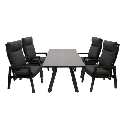 Garnitur MANCIANO 5-teilig, Aluminium dunkelgrau, mit Polstern grau, Tisch dunkelgrau