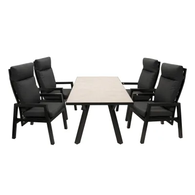 Garnitur MANCIANO 5-teilig, Aluminium dunkelgrau, mit Polstern grau, Tisch hellgrau