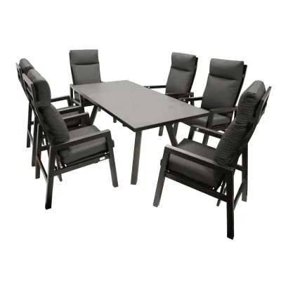 Garnitur MANCIANO 7-teilig, Aluminium dunkelgrau, mit Polstern, Tischplatte dunkelgrau