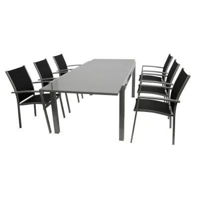 Garnitur MARINA 7-teilig, Aluminium silbergrau + Kunstgewebe schwarz