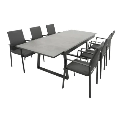 Garnitur REIMS 7-teilig, Alu + Glas + Kunstgewebe dunkelgrau