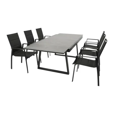 Garnitur REIMS 7-teilig, Alu + Glas + Kunstgewebe schwarz