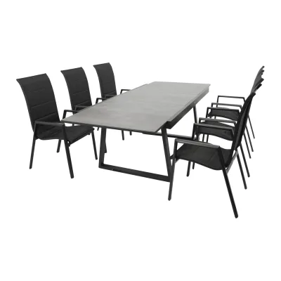 Garnitur REIMS 7-teilig, Alu + Glas + Kunstgewebe schwarz