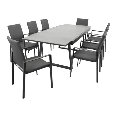 Garnitur REIMS 9-teilig, Alu + Glas + Kunstgewebe dunkelgrau