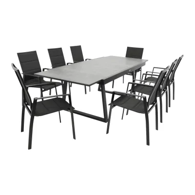 Garnitur REIMS 9-teilig, Alu + Glas + Kunstgewebe schwarz
