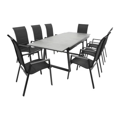 Garnitur REIMS 9-teilig, Alu + Glas + Kunstgewebe schwarz