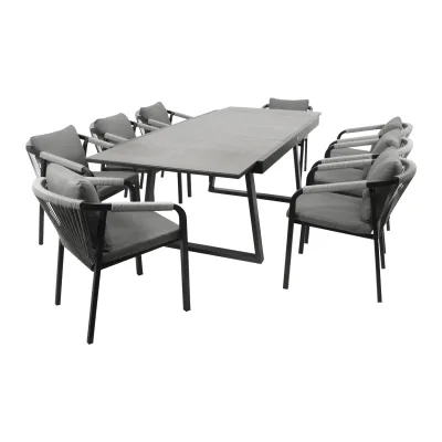 Garnitur REIMS 9-teilig, Alu + Glas + Rope grau
