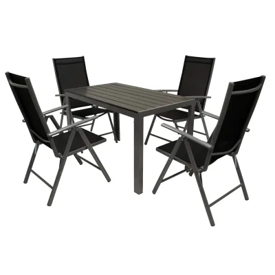 Garnitur SORANO 5-teilig mit Tisch 70x125cm, Aluminium + Kunstholz + Kunstgewebe schwarz