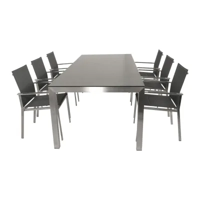Garnitur SYDNEY 7-teilig, Edelstahl + Glas + Kunstgewebe grau