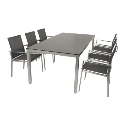 Garnitur SYDNEY 7-teilig, Edelstahl + Glas + Kunstgewebe grau