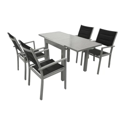 Garnitur TIRANA 5-teilig, Aluminium silbergrau + Kunstgewebe schwarz
