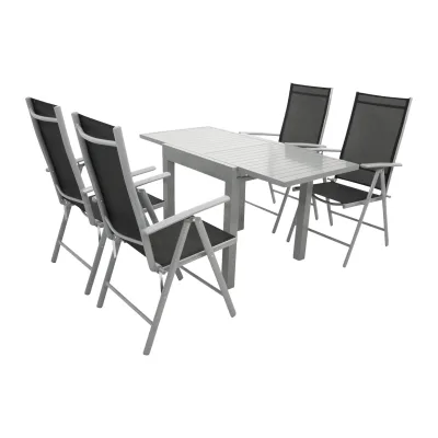 Garnitur TIRANA 5-teilig, Aluminium silbergrau + Kunstgewebe schwarz