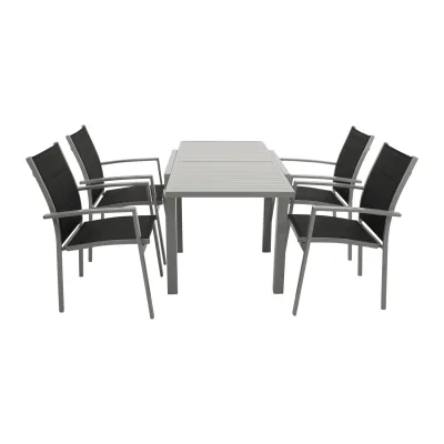 Garnitur TIRANA 5-teilig,  Aluminium silbergrau + Kunstgewebe schwarz