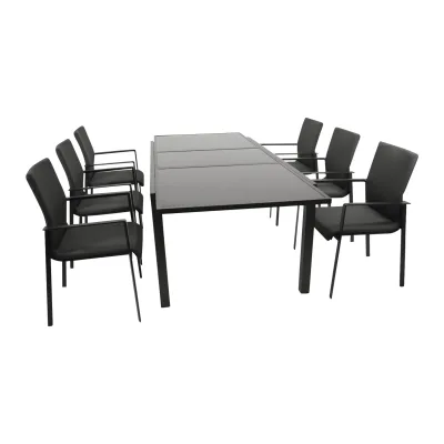 Garnitur TORINO 7-teilig, Alu + Glas + Kunstgewebe grau