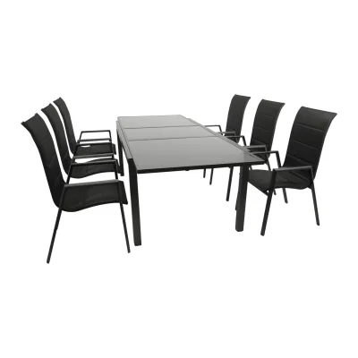 Garnitur TORINO 7-teilig, Alu + Glas + Kunstgewebe schwarz