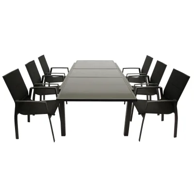 Garnitur TORINO 7-teilig, Aluminium anthrazit + Glas + Kunstgewebe schwarz