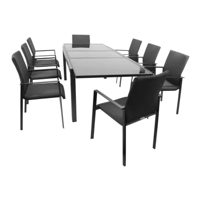Garnitur TORINO 9-teilig, Alu + Glas + Kunstgewebe grau