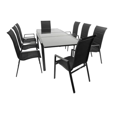 Garnitur TORINO 9-teilig, Alu + Glas + Kunstgewebe schwarz
