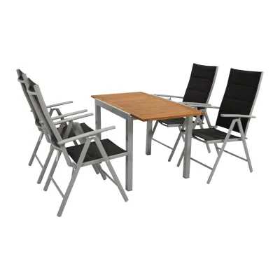 Garnitur VAIL 5-teilig, Alu + Akazie + Kunstgewebe schwarz