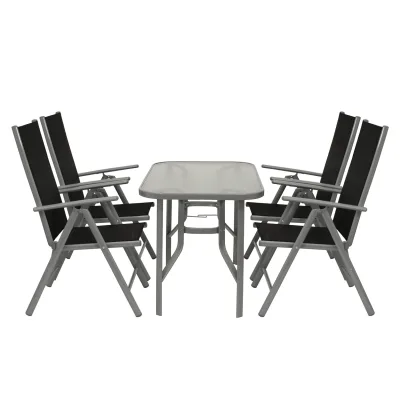 Gartengarnitur RAVENNA 5-teilig, Klappsessel + Glastisch 70x120cm