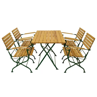 Klappgarnitur PASSAU 5-teilig, Flachstahl grün + Robinie, klappbar