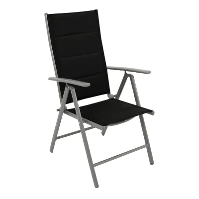 Klappsessel ALMERIA, Aluminium silbergrau + Kunstgewebe gepolstert schwarz, 2 Stück