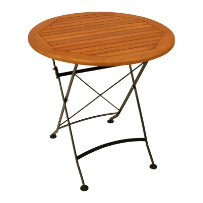 Klapptisch HOFGARTEN 75cm rund, Flachstahl schwarz + Eukaylptus