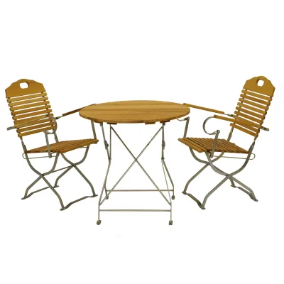 Kurgarten - Garnitur BAD TÖLZ 3-teilig (2x Armlehnensessel, 1x Tisch 77cm rund), Flachstahl verzinkt + Robinie, klappbar