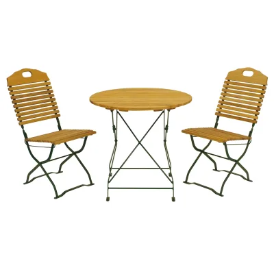 Kurgarten - Garnitur BAD TÖLZ 3-teilig (2x Stuhl, 1x Tisch 77cm rund), Flachstahl grün + Robinie, klappbar