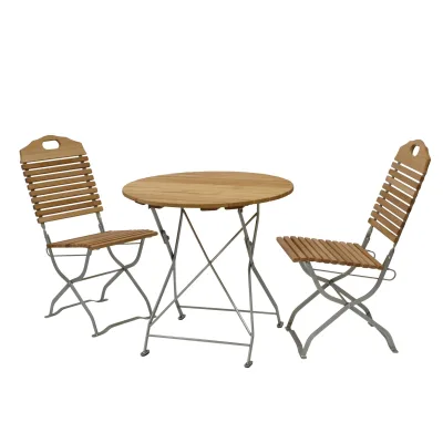 Kurgarten - Garnitur BAD TÖLZ 3-teilig (2x Stuhl, 1x Tisch 77cm rund), Flachstahl verzinkt + Robinie, klappbar