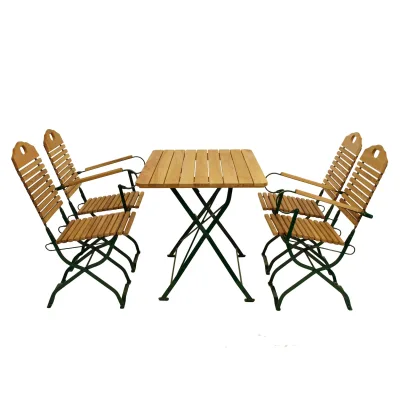 Kurgarten - Garnitur BAD TÖLZ 5-teilig (2x Stuhl, 2x Armlehnensessel, 1x Tisch 70x110cm), Flachstahl grün + Robinie, klappbar