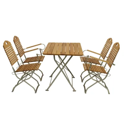 Kurgarten - Garnitur BAD TÖLZ 5-teilig (2x Stuhl, 2x Armlehnensessel, 1x Tisch 70x110cm), Flachstahl verzinkt + Robinie, klappbar