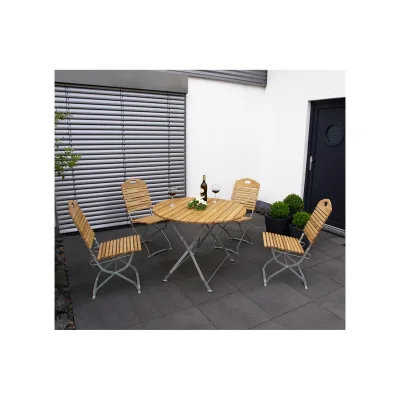 Kurgarten - Garnitur BAD TÖLZ 5-teilig (4x Stuhl, 1x Tisch 100cm rund), Flachstahl verzinkt + Robinie, klappbar