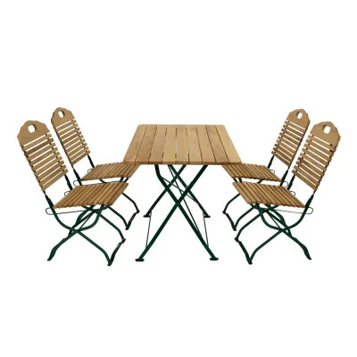 Kurgarten - Garnitur BAD TÖLZ 5-teilig (4x Stuhl, 1x Tisch 70x110cm), Flachstahl grün + Robinie, klappbar