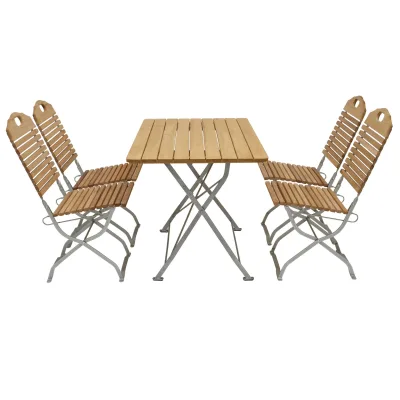 Kurgarten - Garnitur BAD TÖLZ 5-teilig (4x Stuhl, 1x Tisch 70x110cm), Flachstahl verzinkt + Robinie, klappbar