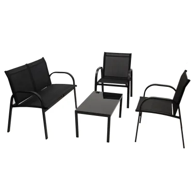 Lounge Set ARONA 4-teilig, Metall + Kunstgewebe schwarz