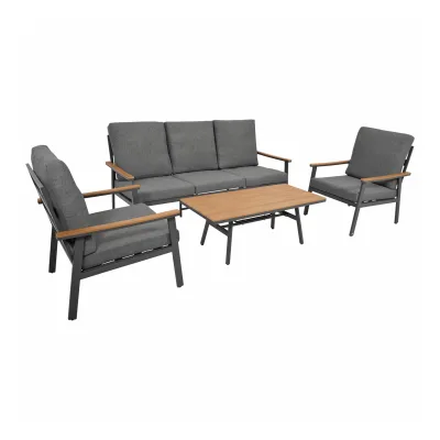 Lounge Set CALGARY, Alu anthrazit + Kunstholz braun, Polster grau