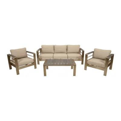 Lounge Set  CANNES, Aluminium gebürstet + Kunstholz grau, Polster hellgrau