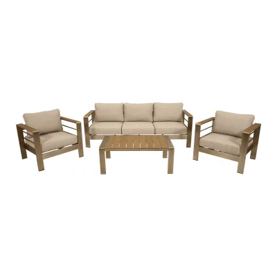 Lounge Set  CANNES, Aluminium gebürstet + Kunstholz natur, Polster hellgrau