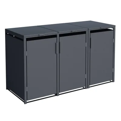 Mülltonnenbox MÜNCHEN 175x62x102cm für 3x KLEINE Tonnen 120 Liter, Stahl anthrazit