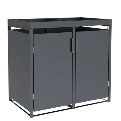 Mülltonnenbox ULM 132x80x124cm mit Pfanzkasten, für 2x Tonnen 120 und 240 Liter, Stahl anthrazit